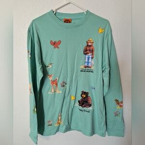 Teddy Fresh Smokey The Bear T Shirt Long Sleeved Blue Size Small New